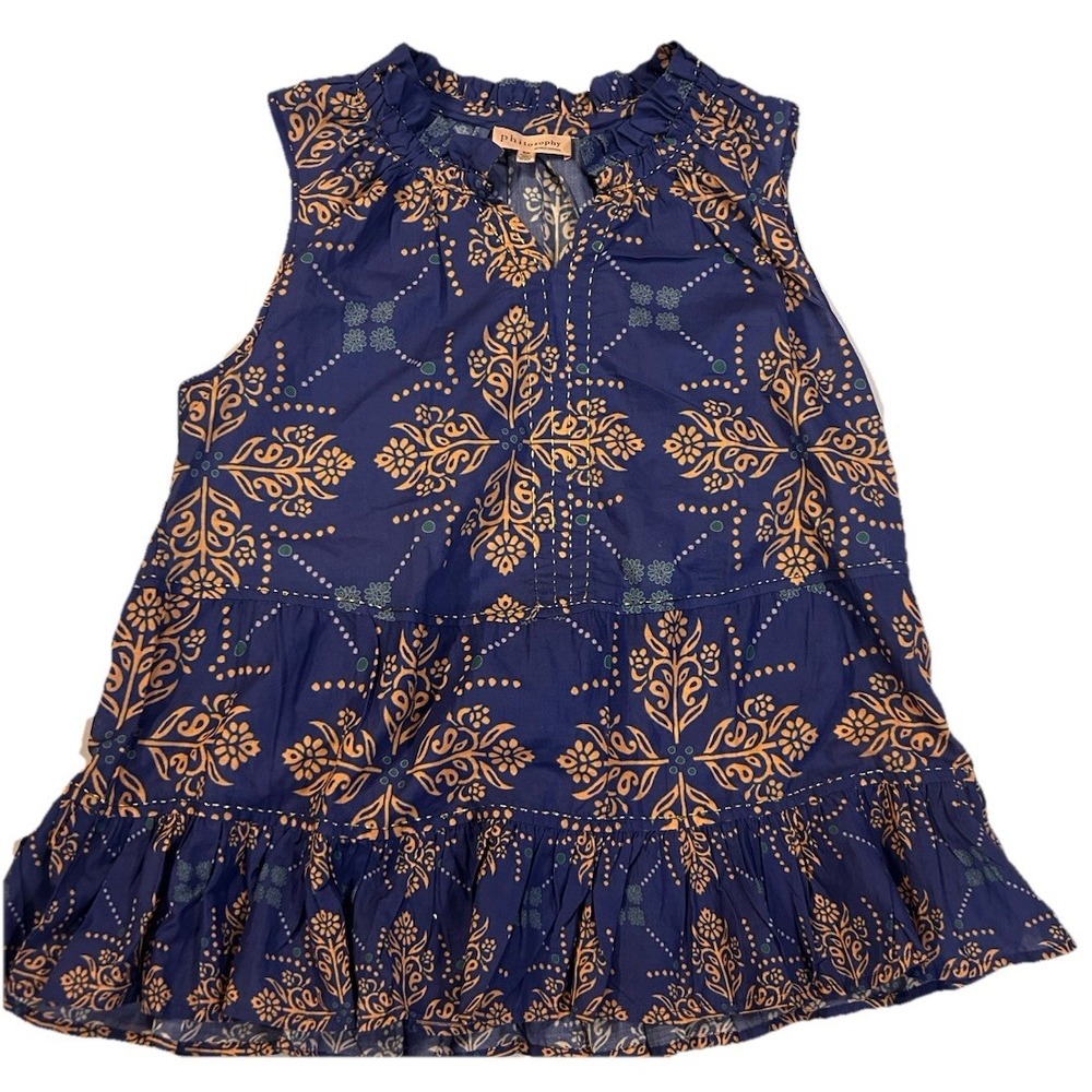 Philosophy Boho Career Office Sleeveless Blouse XL Ruffled Feminine Flowy Chic